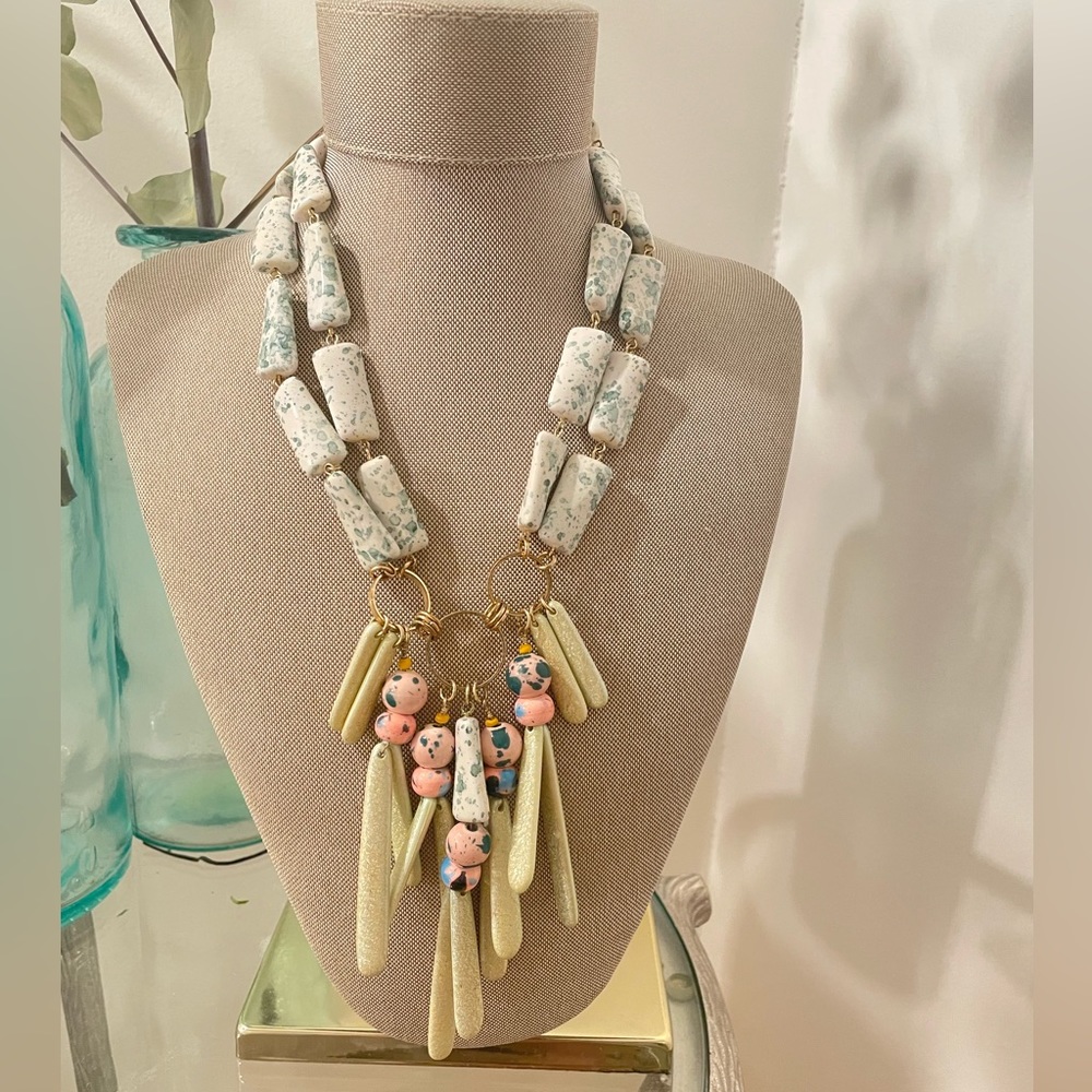 Anthropologie Pamela Beaded Gold Necklace